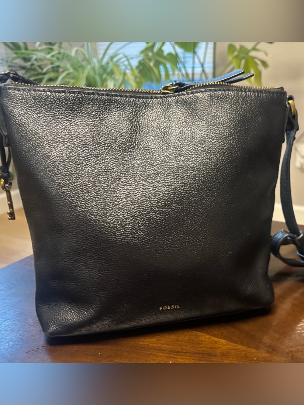 Fossil Black Leather Pebbled Crossbody